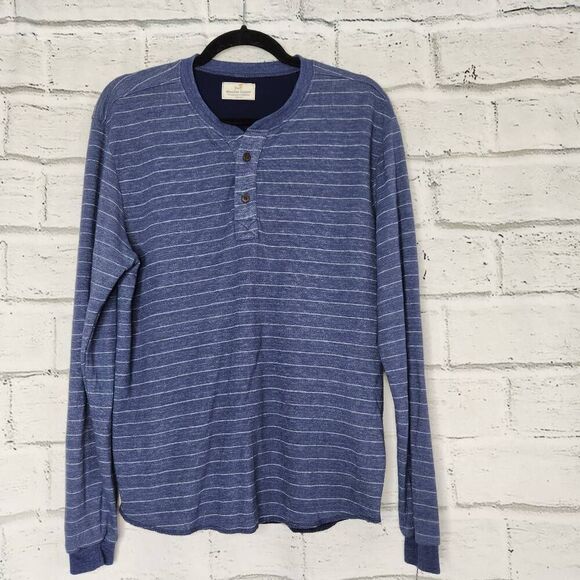 Marine Layer Mens Blue Striped Long Sleeve Two Button Henley Shirt Size Medium - Picture 1 of 11